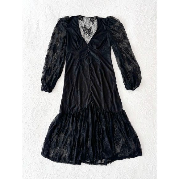 NWOT Lulus Black Long Sleeve Lace Button-Front Midi Dress XLarge - Picture 2 of 9